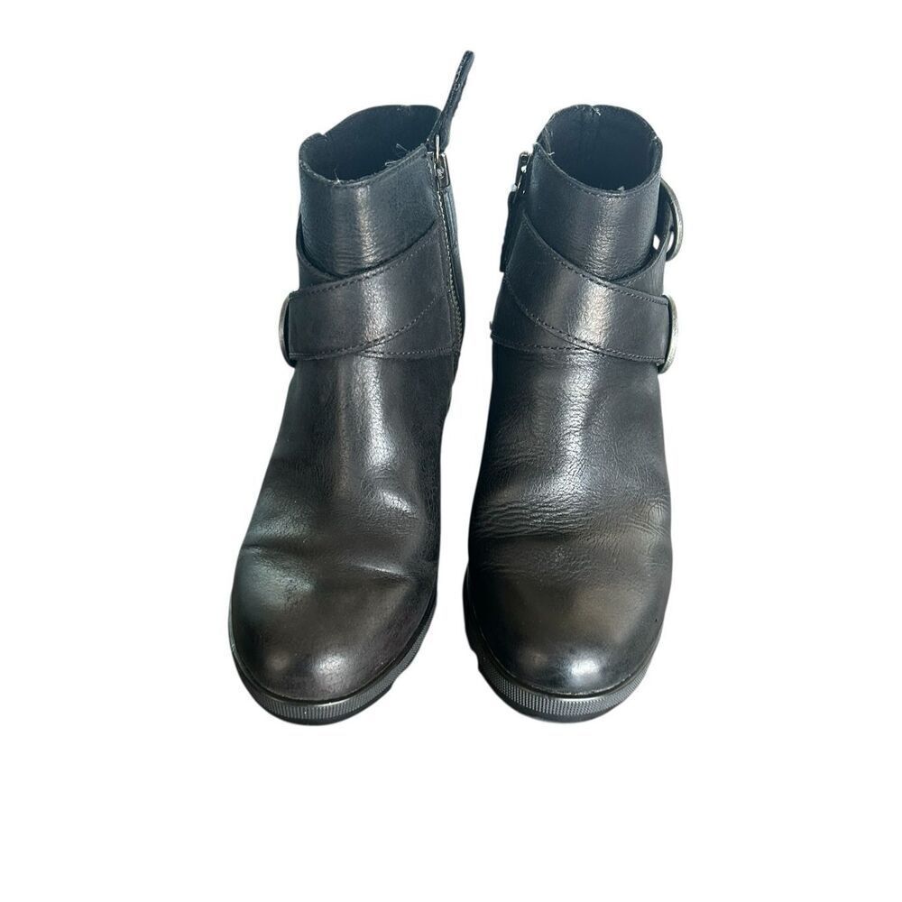 Sorel Joan of Artic Wedgel Leather Ankle Boots Black Buckle 6 - Picture 9 of 16